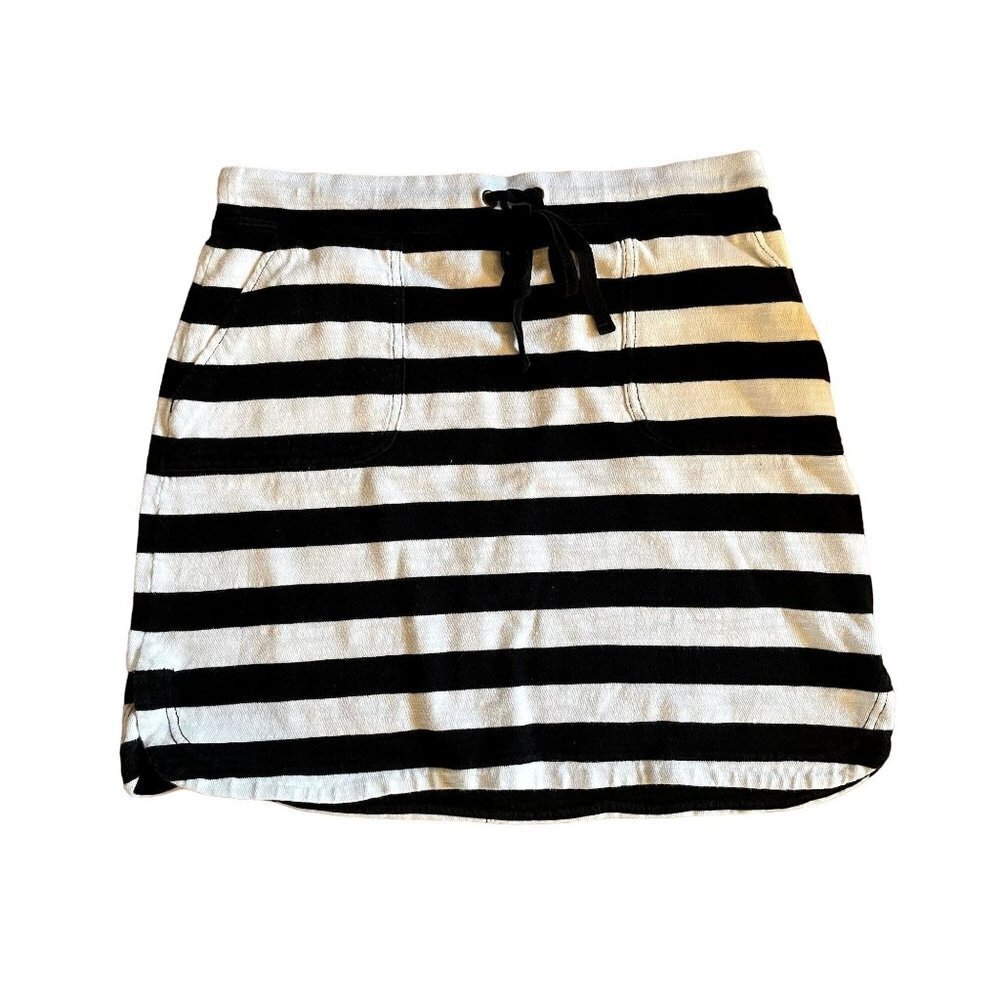 Caslon Black White Striped Cotton Nautical Pull On Skirt Size M